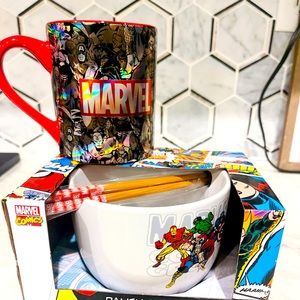 Silver Buffalo Marvel Comics Ceramic Ramen Bowl with Chopsticks and Marvel mug